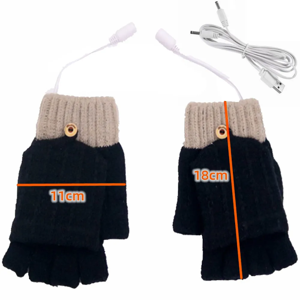 1 Pair Gloves Heating Fiber Winter Hands Warm Gloves Knitting USB Heated Half Finger Warmer