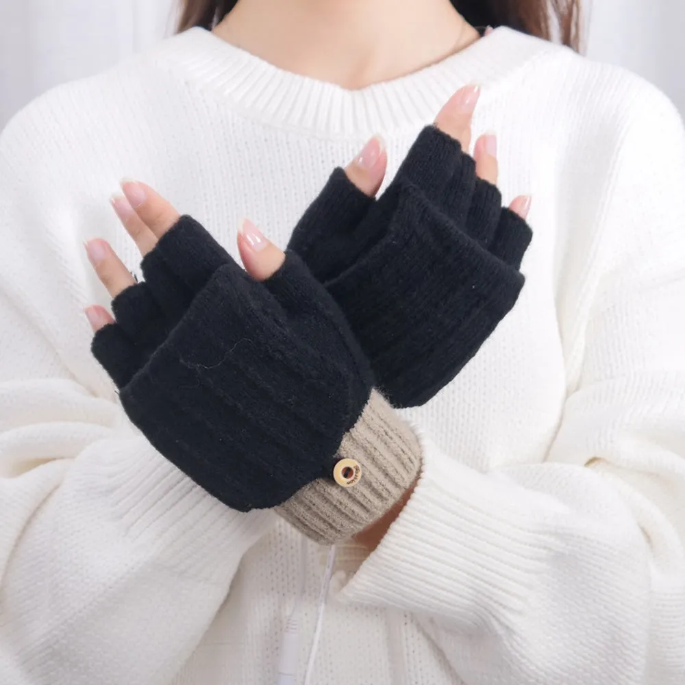 1 Pair Gloves Heating Fiber Winter Hands Warm Gloves Knitting USB Heated Half Finger Warmer