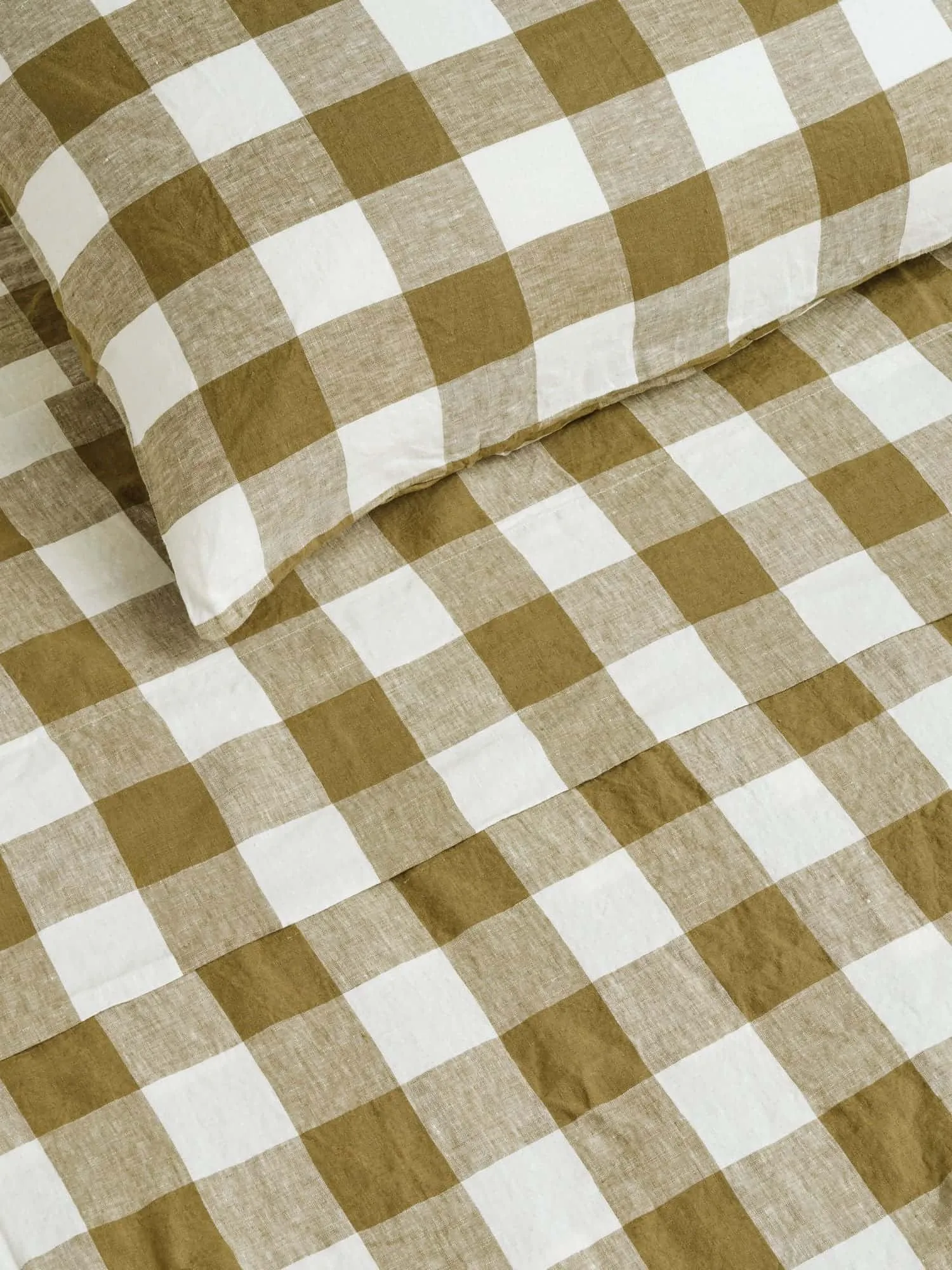 100% Linen Flat Sheet in Olive Check