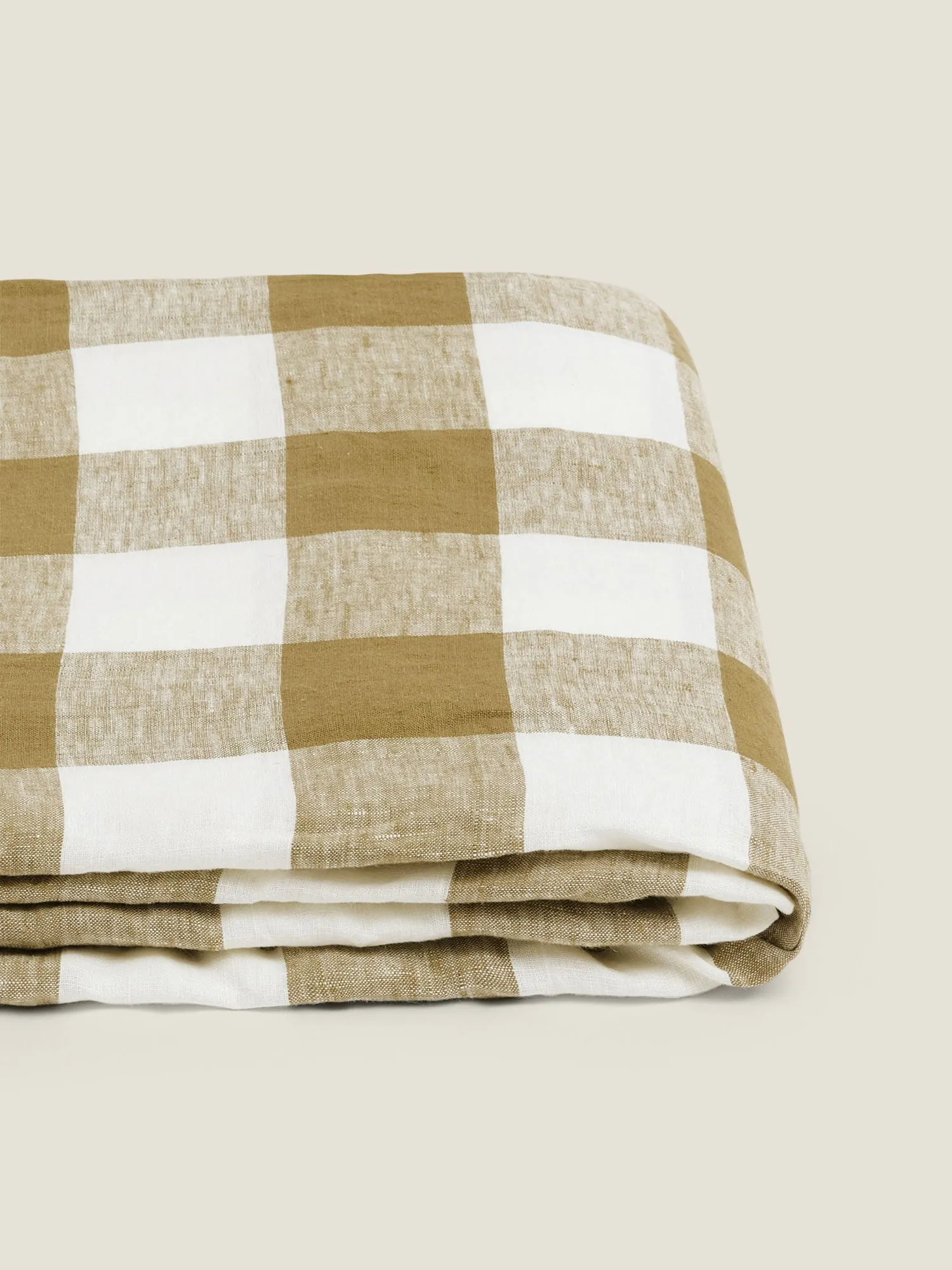 100% Linen Flat Sheet in Olive Check