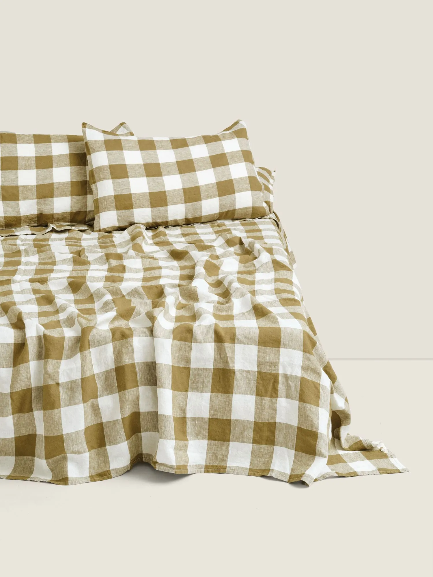 100% Linen Flat Sheet in Olive Check