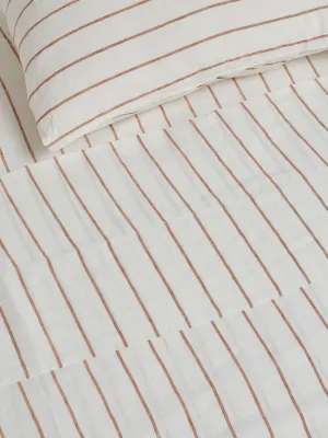 100% Linen Flat Sheet in Tobacco Stripes