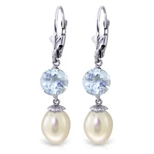 11.1 Carat 14K Whte Gold Heading Towards Pearl Aquamarine Earrings