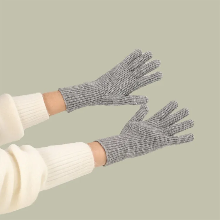 227-A0124 Wool Knit Striped Warm Touchscreen Gloves Winter Warm Cycling Gloves(Drak Grey)