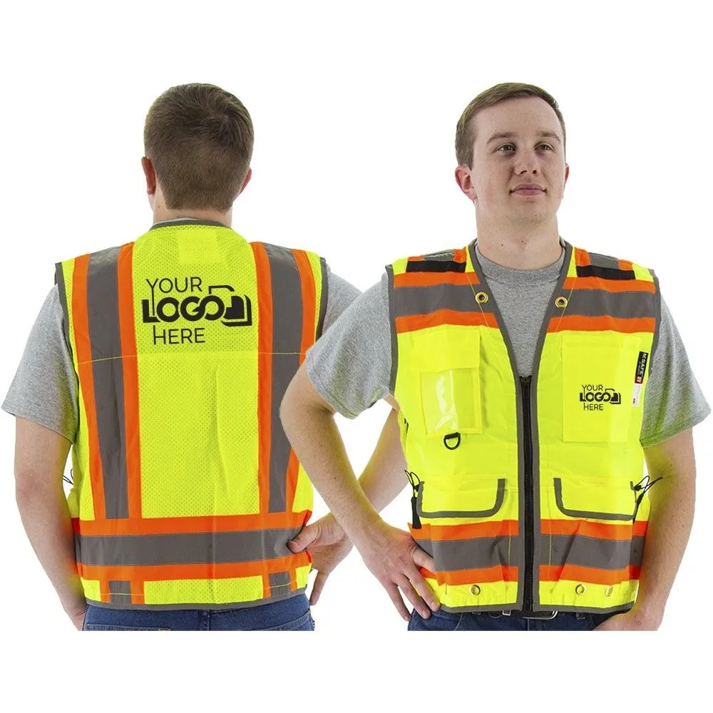 75-3235 Majestic High visibility yellow two-tone heavy duty surveyors vest