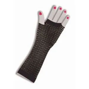 80's Fishnet Fingerless Glove-Long-Black