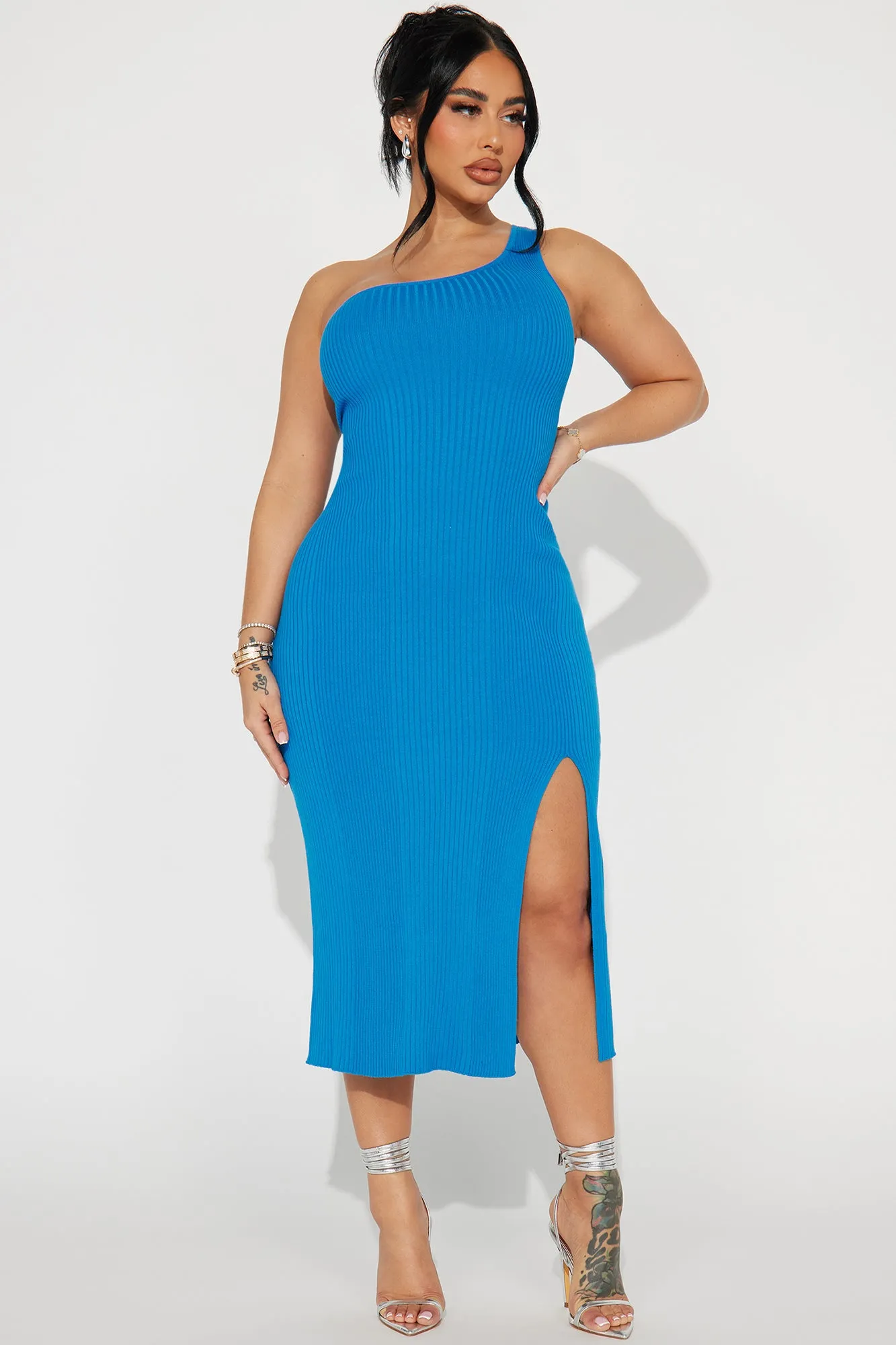 Adoette Ribbed Midi Dress - Blue