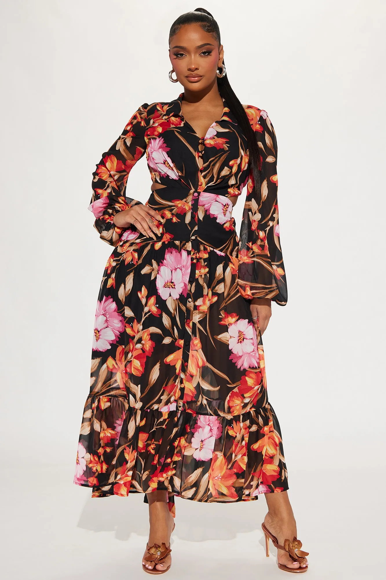 Adore Floral Maxi Dress - Black/combo