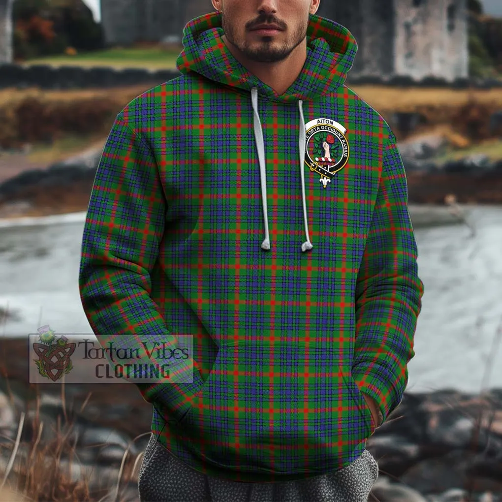 Aiton Tartan Cotton Hoodie with Family Crest