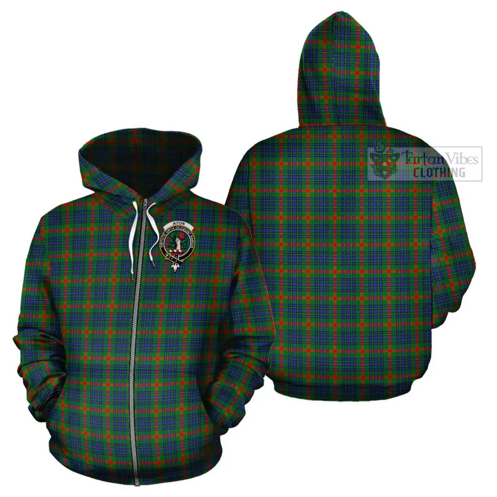 Aiton Tartan Cotton Hoodie with Family Crest