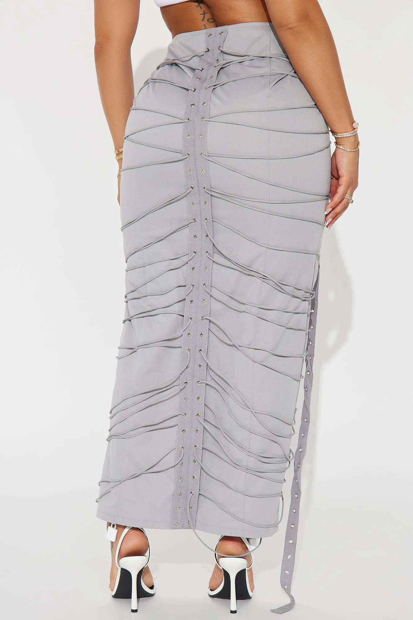 All In The Details Strappy Maxi Skirt - Grey