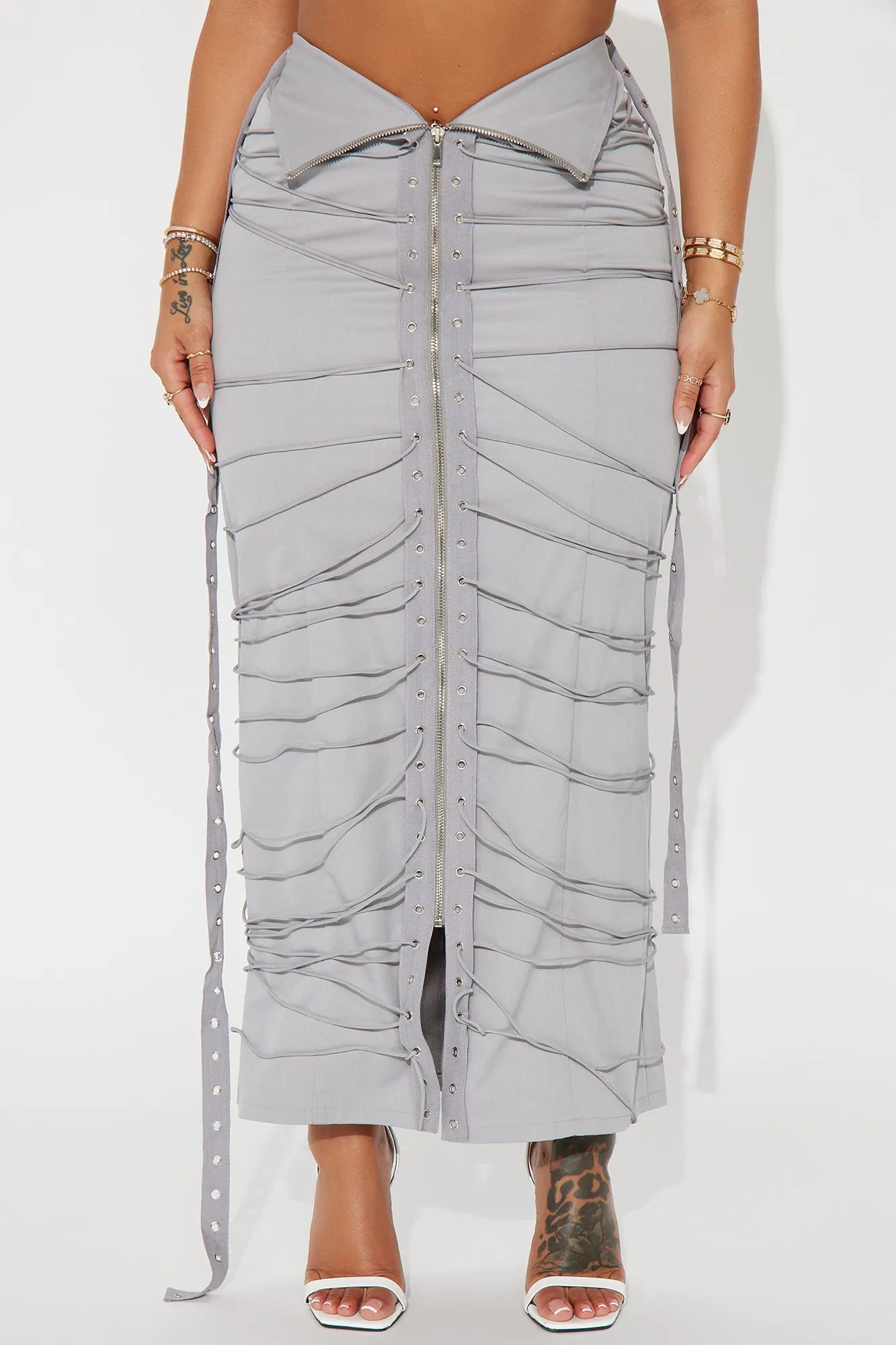 All In The Details Strappy Maxi Skirt - Grey