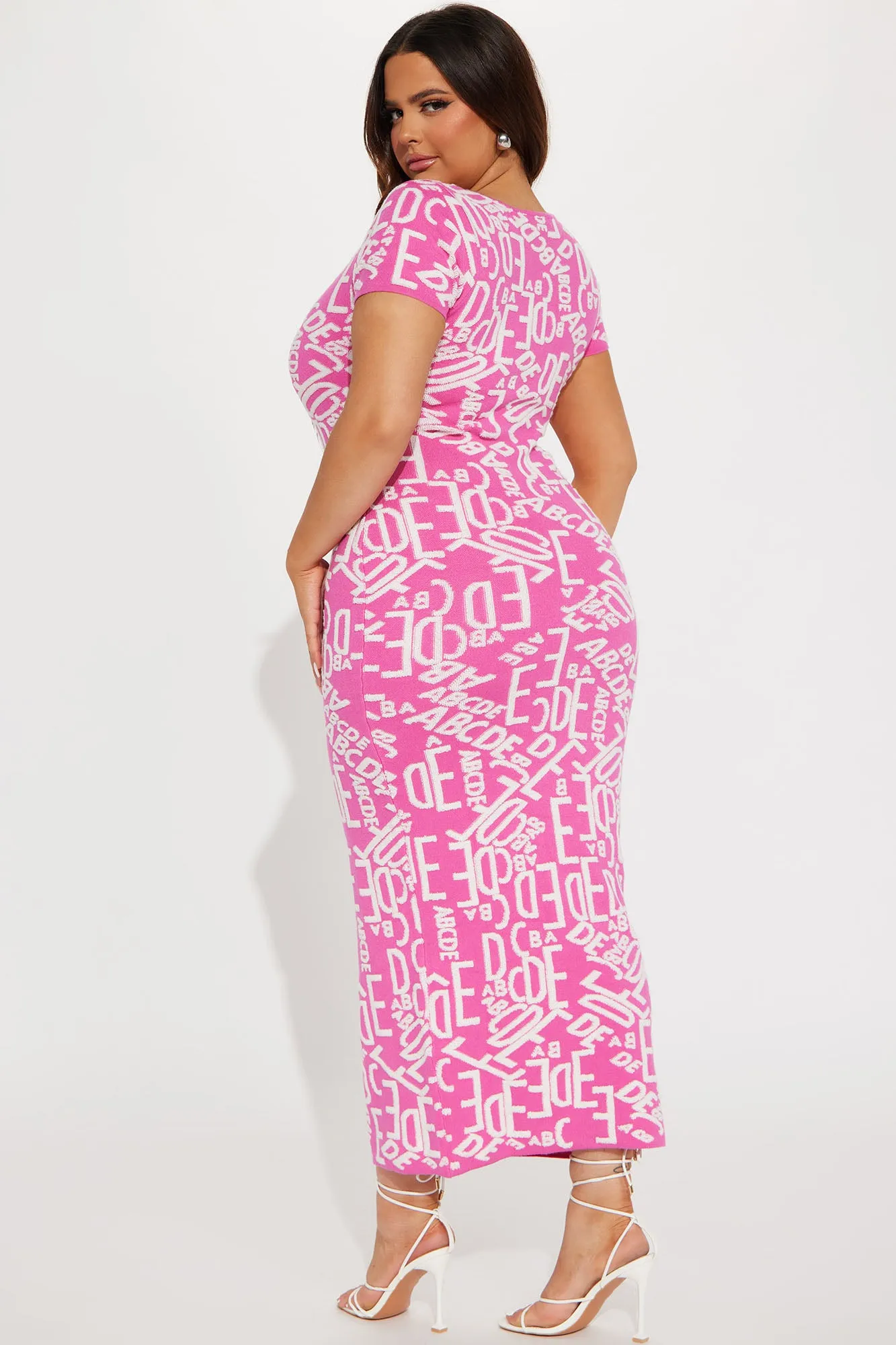 Alphabet Knit Maxi Dress - White/Pink