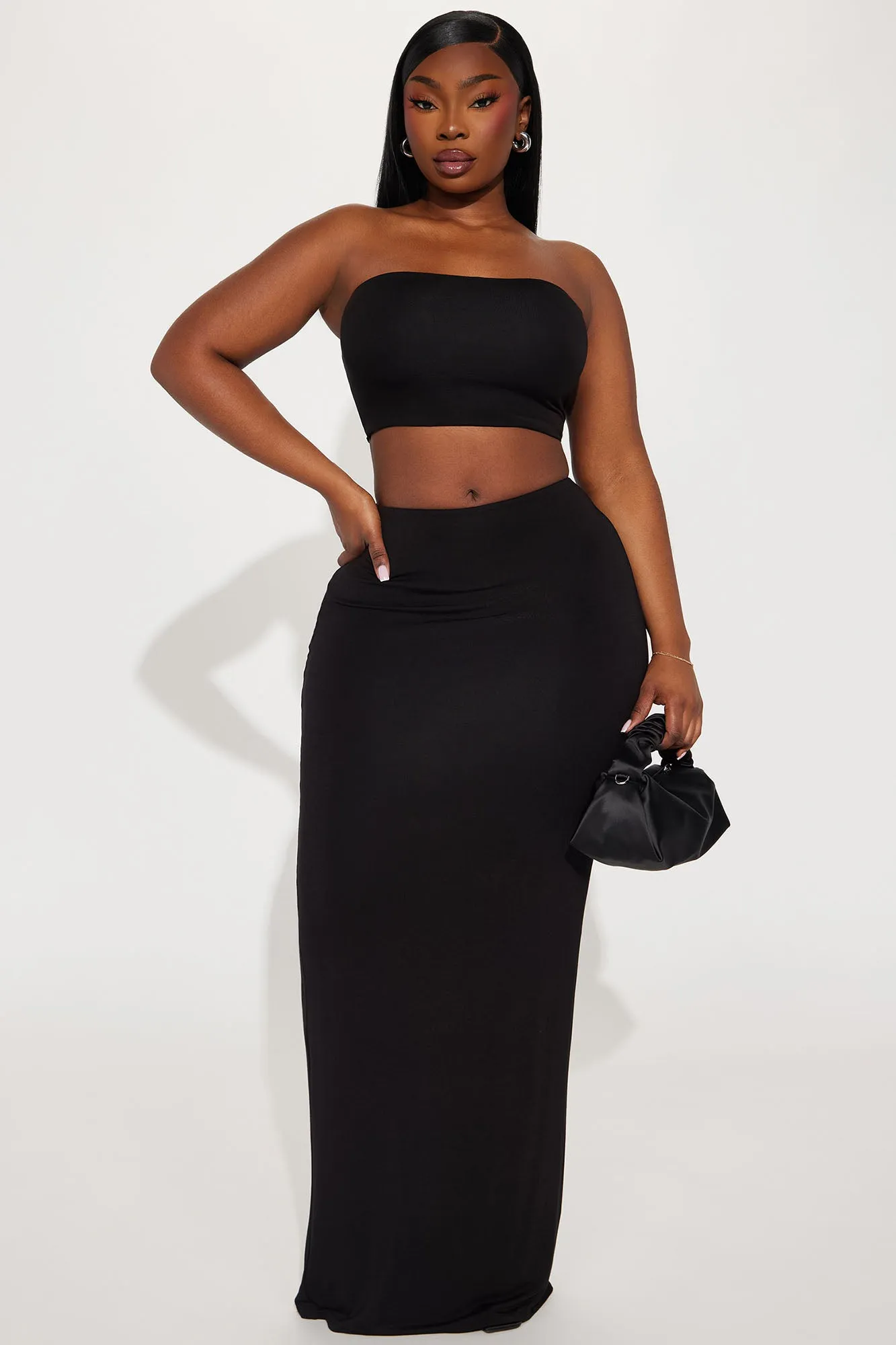 Another Time Double Lined Skirt Set - Black