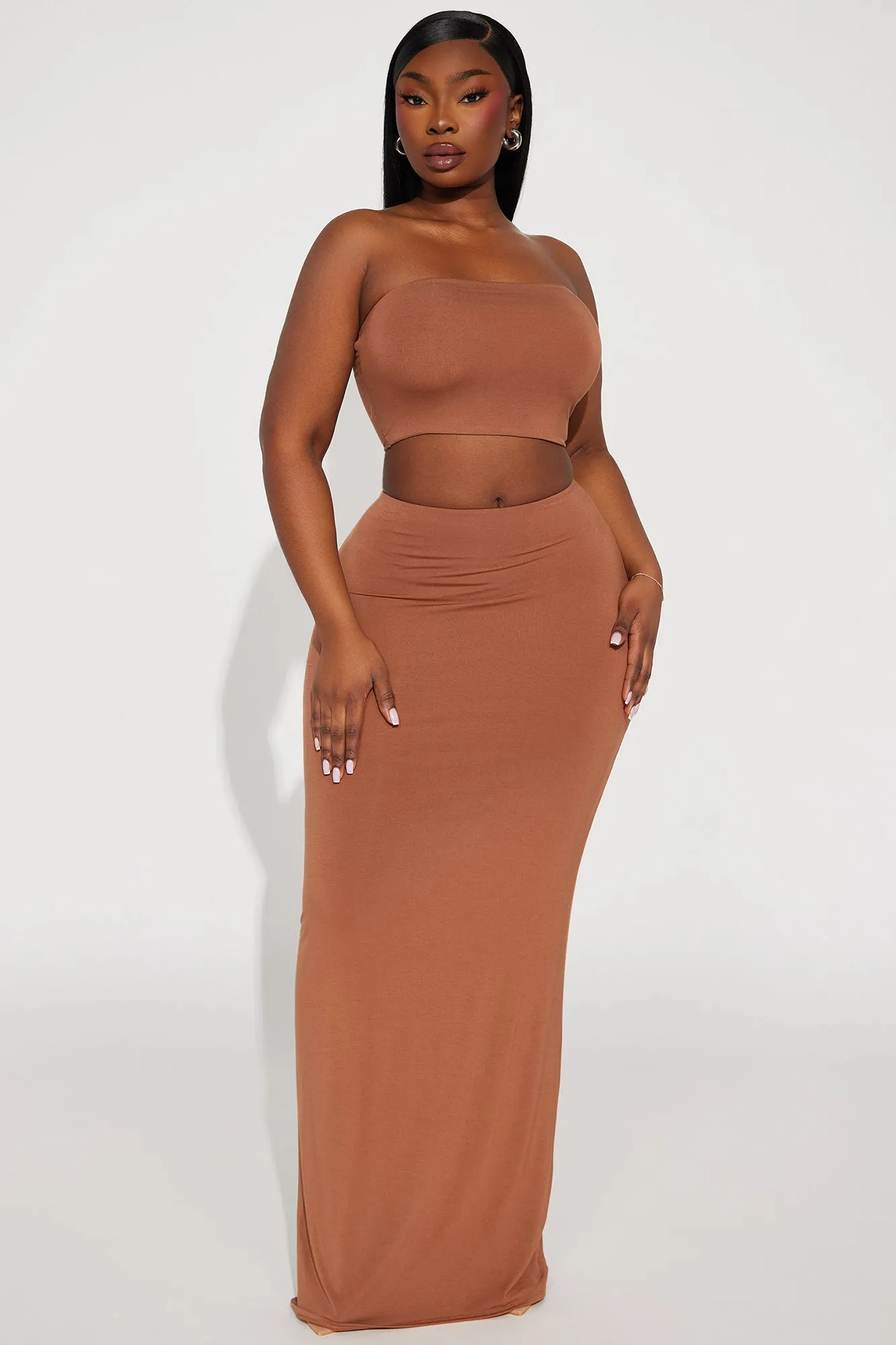 Another Time Double Lined Skirt Set - Mocha