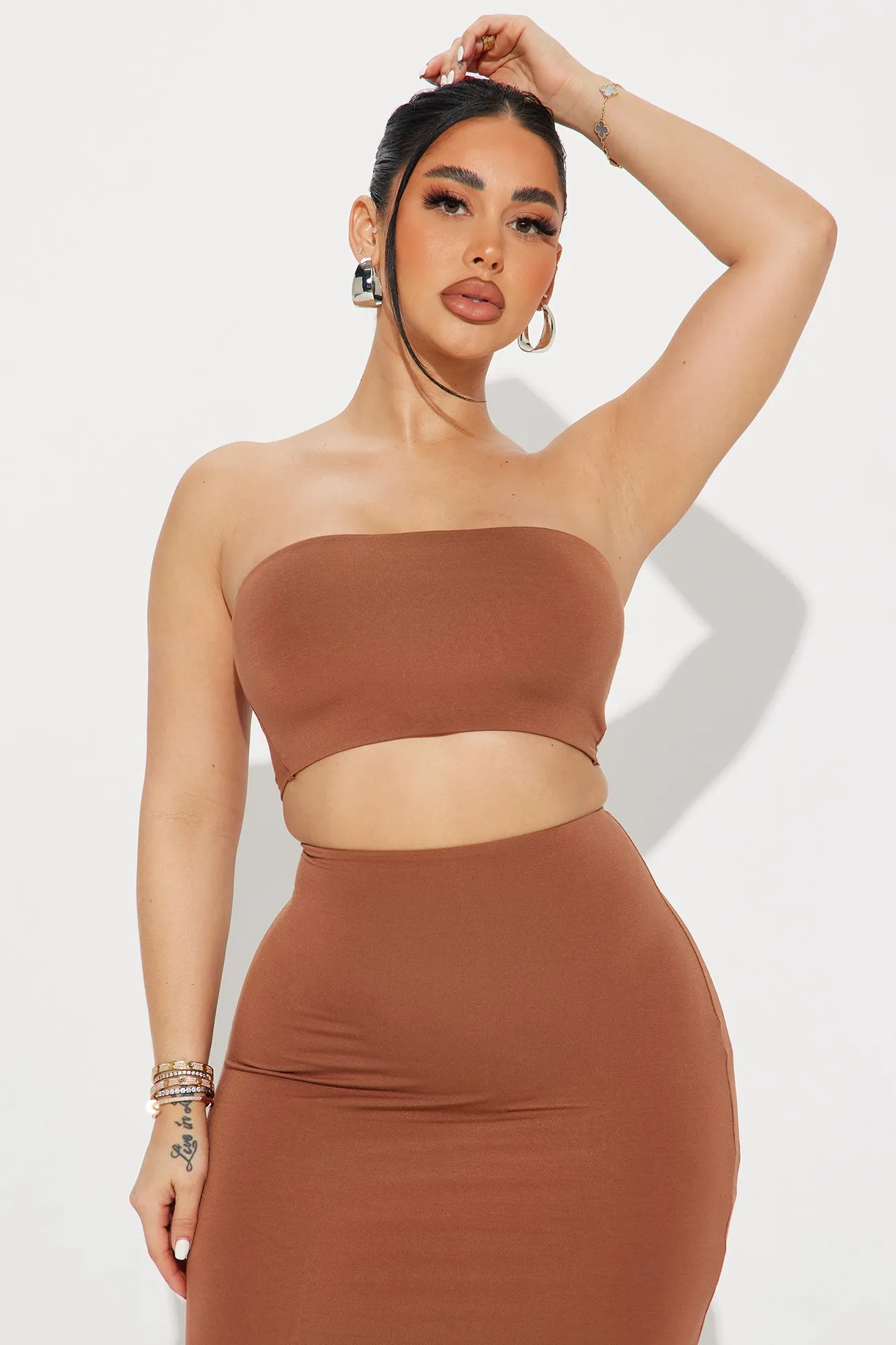 Another Time Double Lined Skirt Set - Mocha