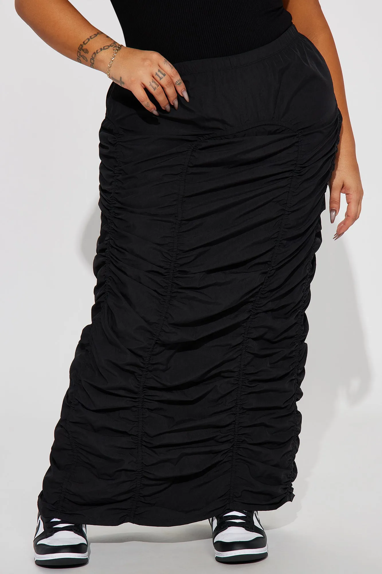 Anything Tight Ruched Maxi Skirt - Black