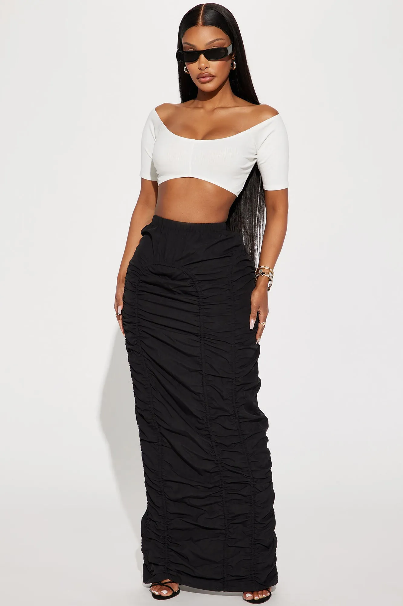 Anything Tight Ruched Maxi Skirt - Black