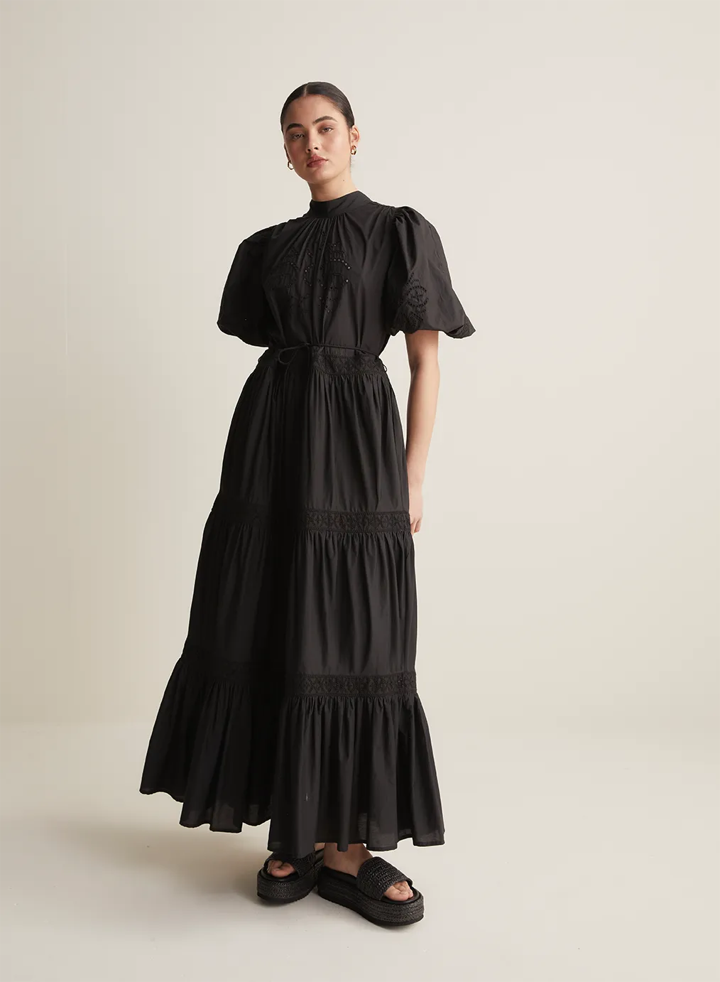 Astrid Silk Cotton Maxi Smock Dress | Black