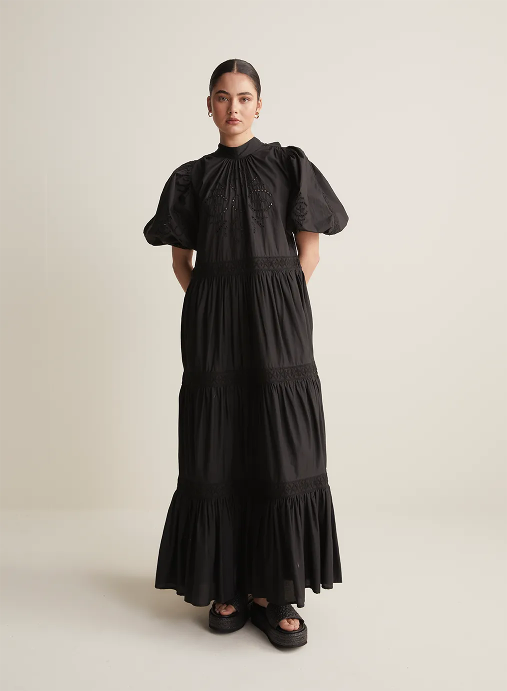 Astrid Silk Cotton Maxi Smock Dress | Black