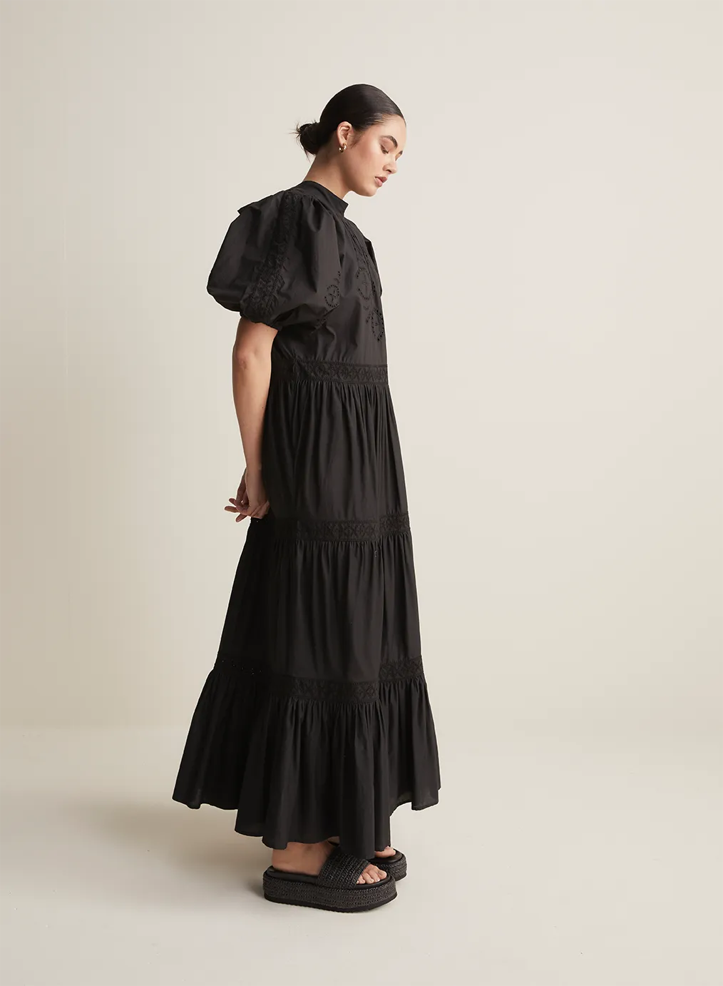 Astrid Silk Cotton Maxi Smock Dress | Black