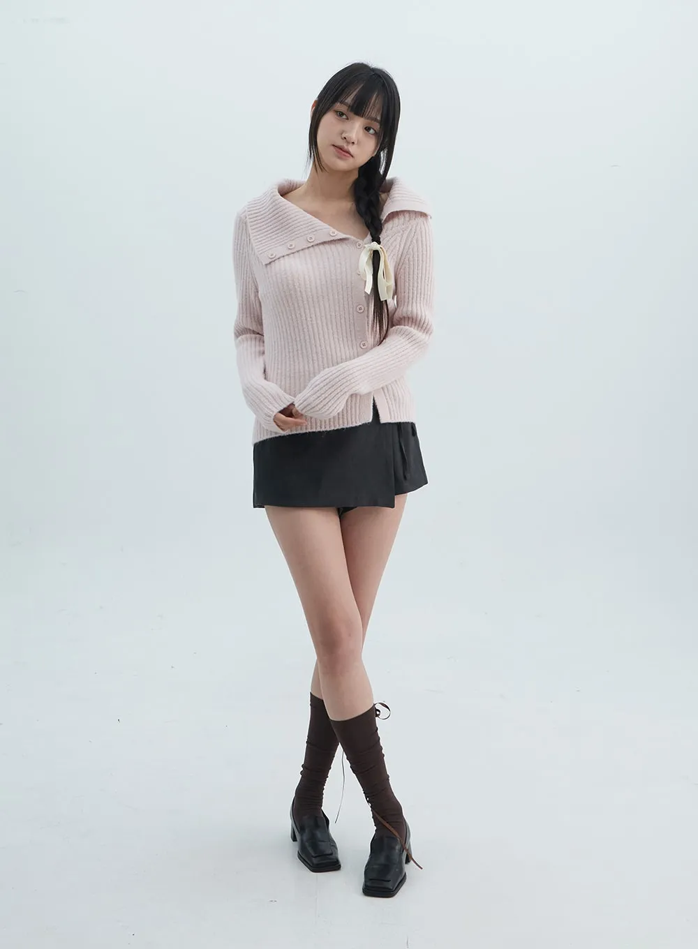 Asymmetrical Button Open Collar Knit Sweater ON313