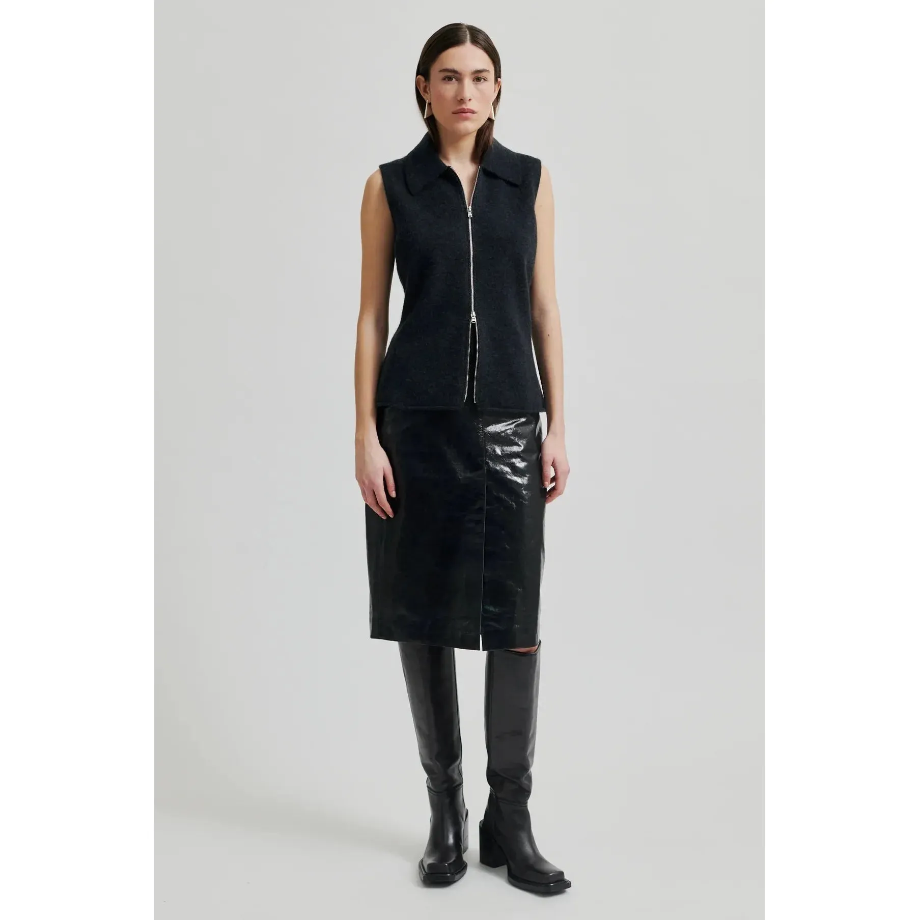 Aware Knitted Zip Waistcoat Dark Grey Melange