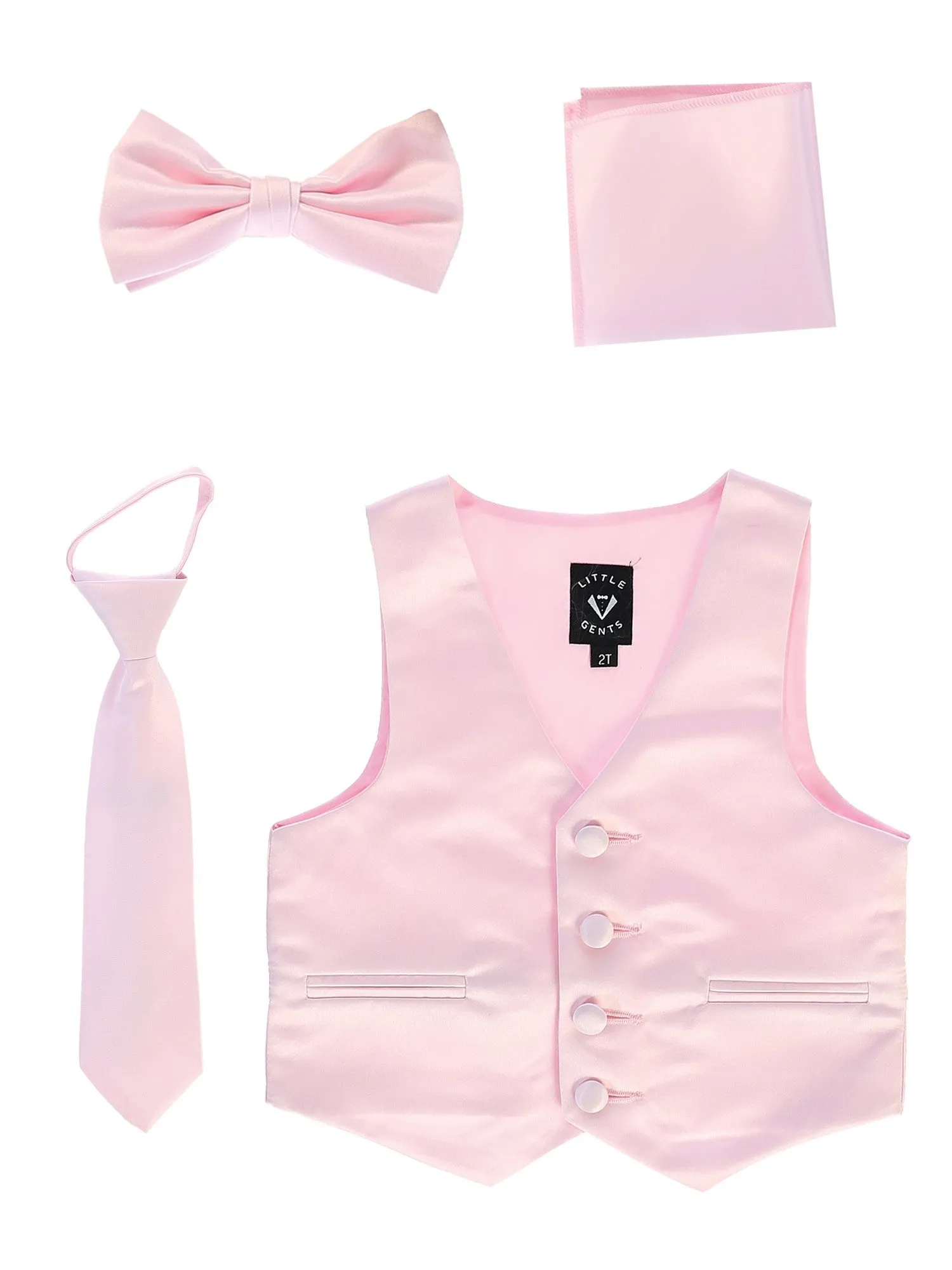 Baby Boys Pink Satin Vest Zipper Tie Hanky Bowtie Clothing Set 3-24M