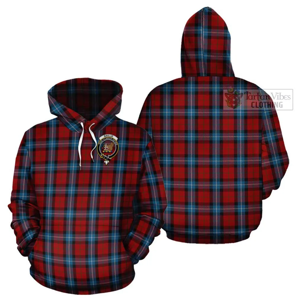 Baillie of Polkemmet Red Tartan Cotton Hoodie with Family Crest