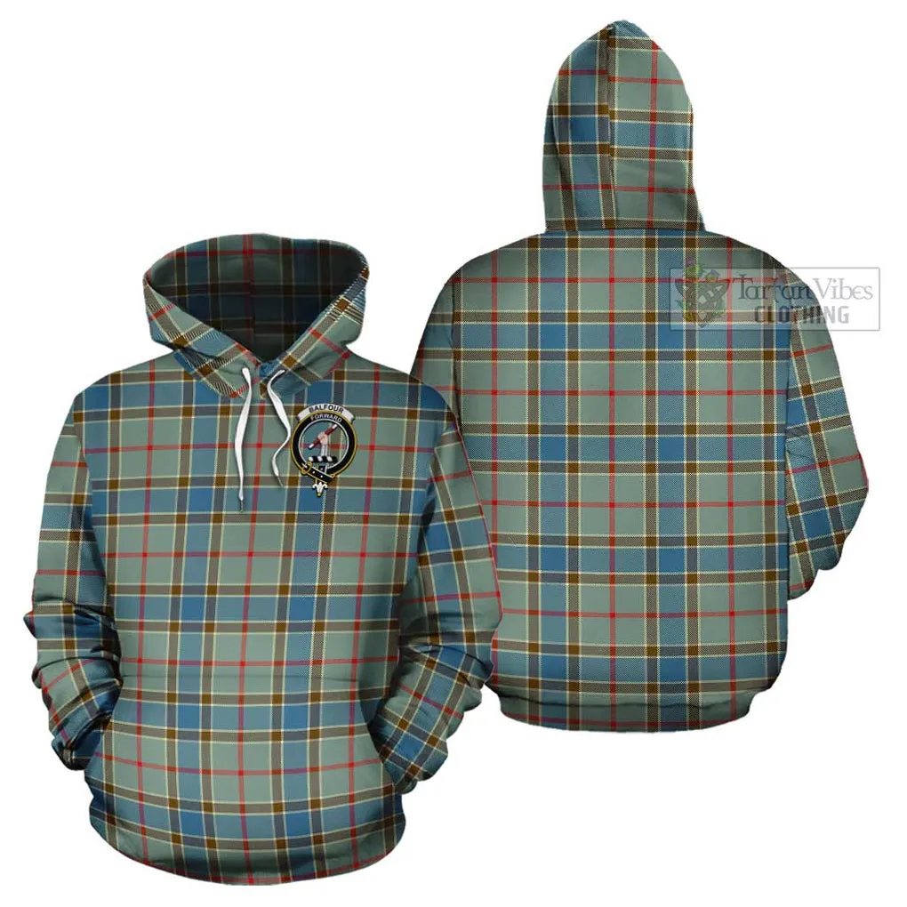 Balfour Blue Tartan Cotton Hoodie with Family Crest