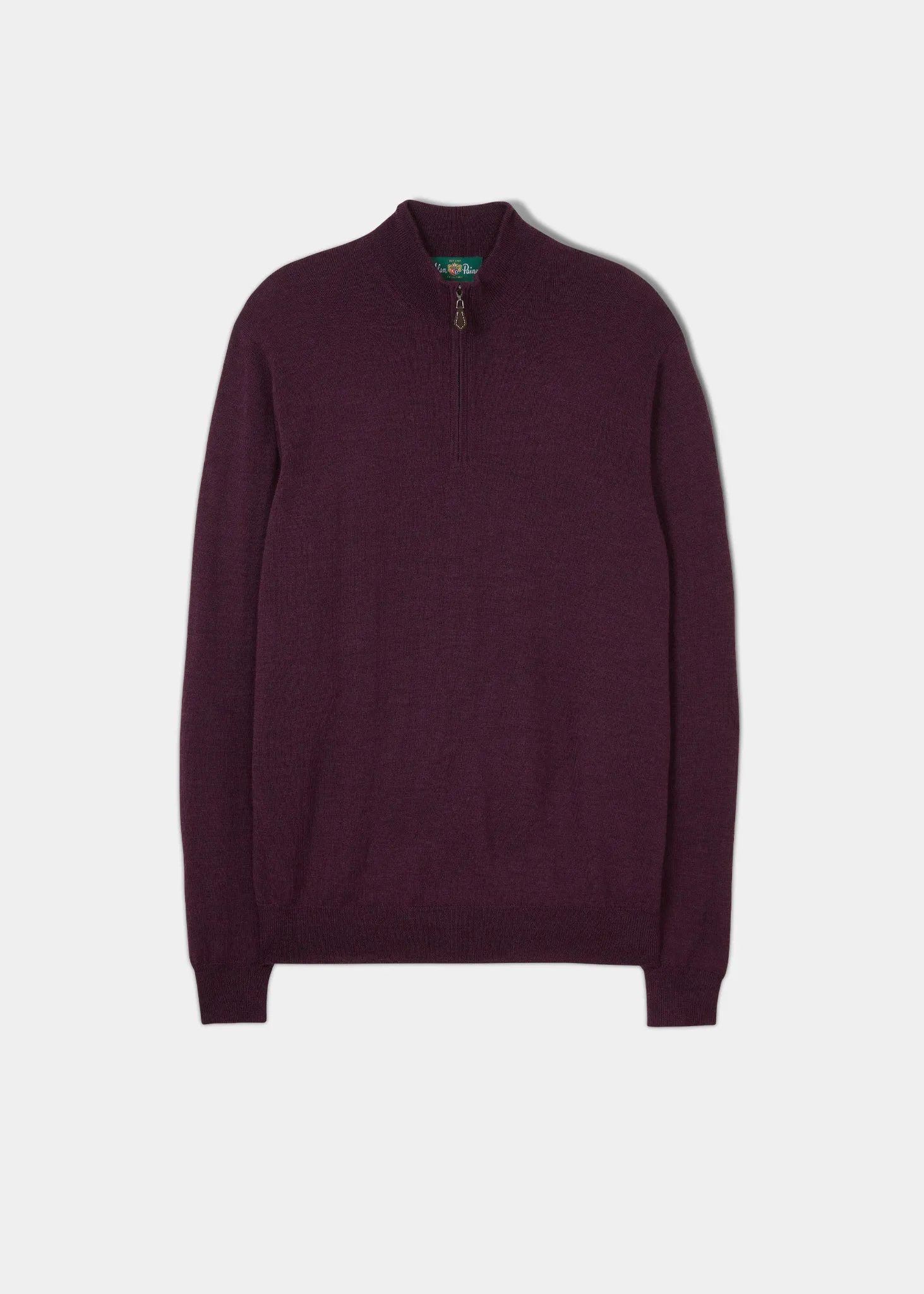 Barton Merino Wool 1/4 Zip Mock Jumper in Black Grape - Regular Fit