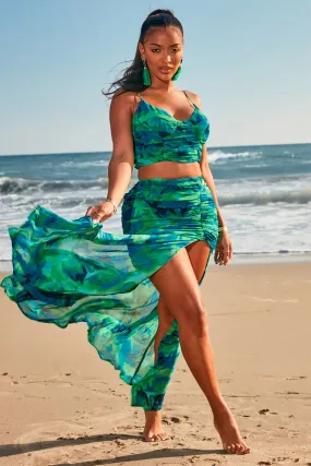 Beachy Nights Maxi Skirt Set - Green/combo