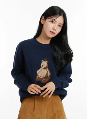 Bear Graphic Round Neck Sweater ON316