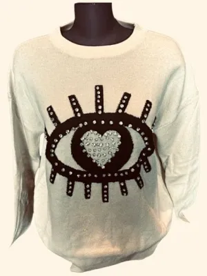 BEIGE EYE LASH BLING SWEATER