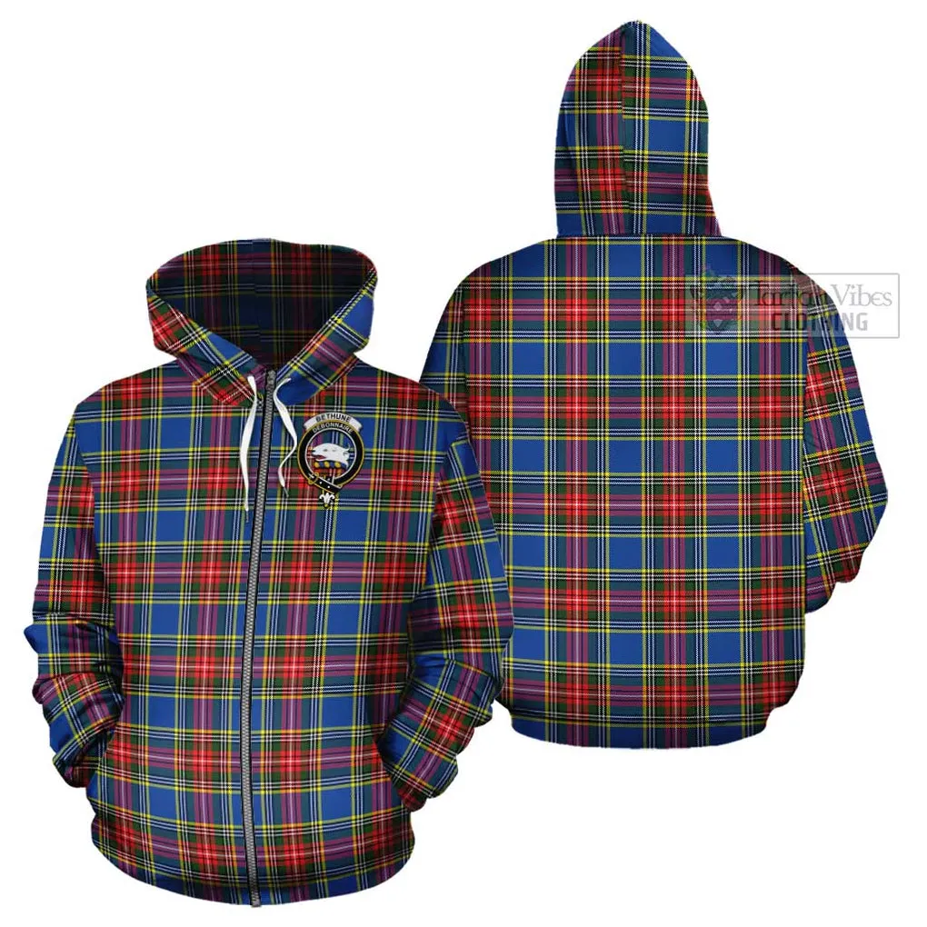 Bethune Tartan Cotton Hoodie with Family Crest