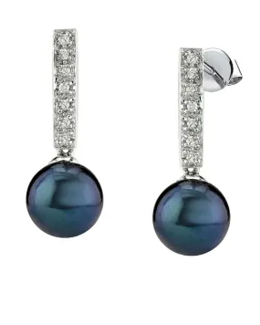 Black Akoya Pearl Dangling Diamond Earrings