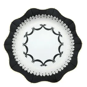 Black & White Lace And Bows Scallop Paper Party Plates | Halloween | Set 8