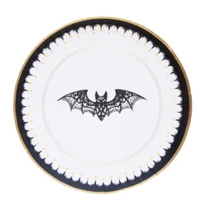 Black & White Lace Bat Paper Party Plates | Halloween | Set 8