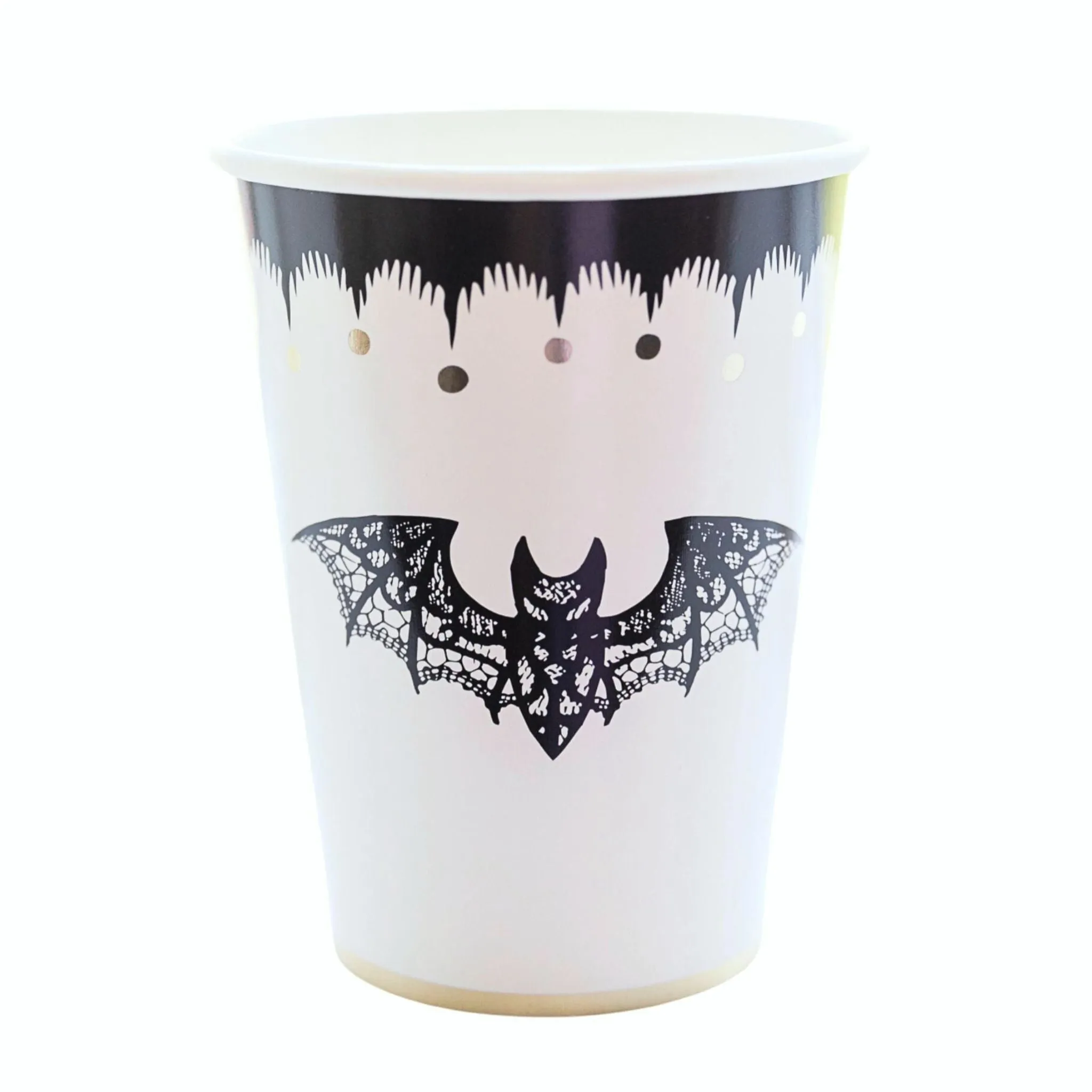 Black & White Latice Bat Halloween Paper Party Cups | Set 8