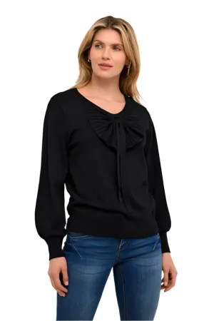 BLACK BOW DETAIL VNECK SWEATER