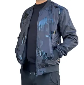 Black Camo Print Bomber Jacket