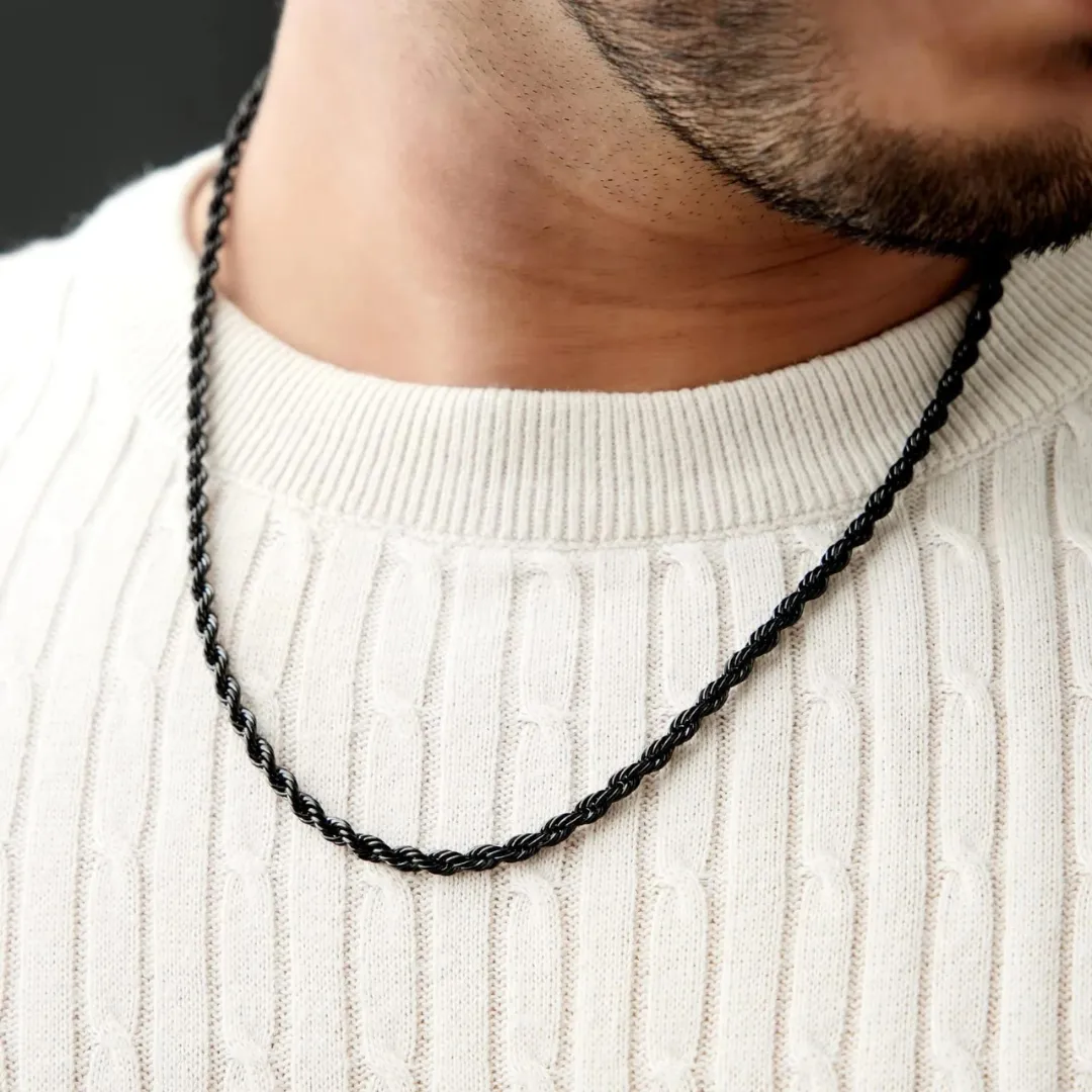 Black Rope Chain Necklace For Men (22 Inch)