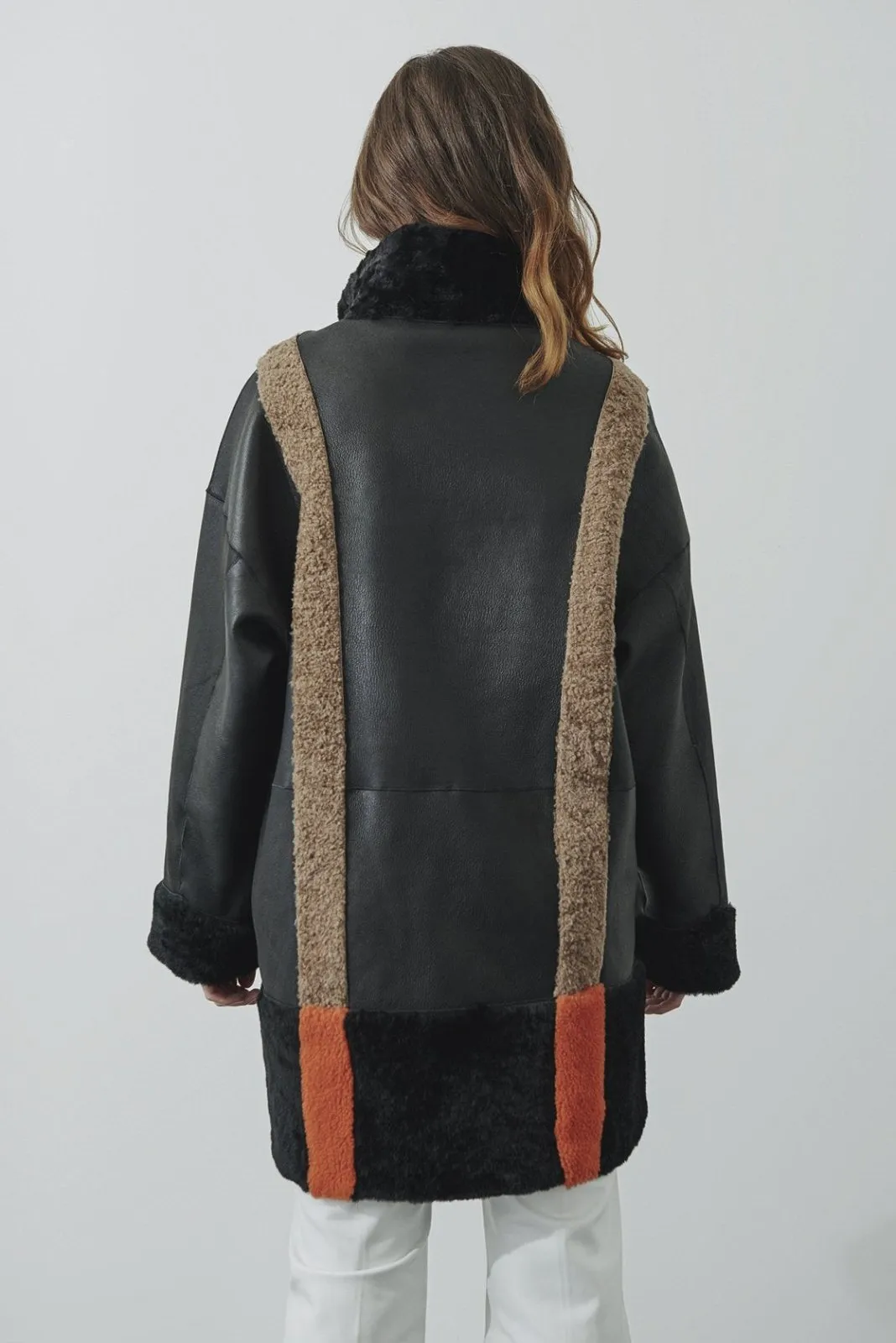 Black Shearling Double Face Leather & Fur Coat