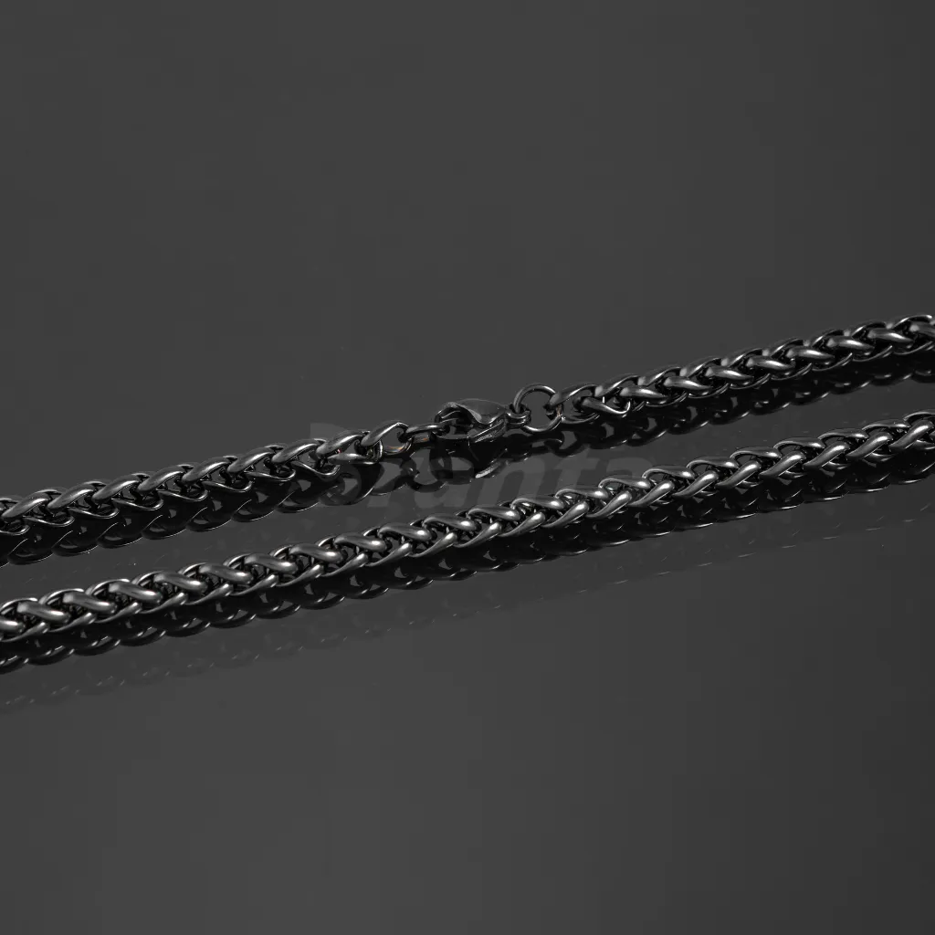 Black Stainless Steel Wheat Chain For Men (21.5 Inch)