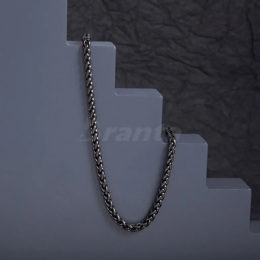 Black Stainless Steel Wheat Chain For Men (21.5 Inch)