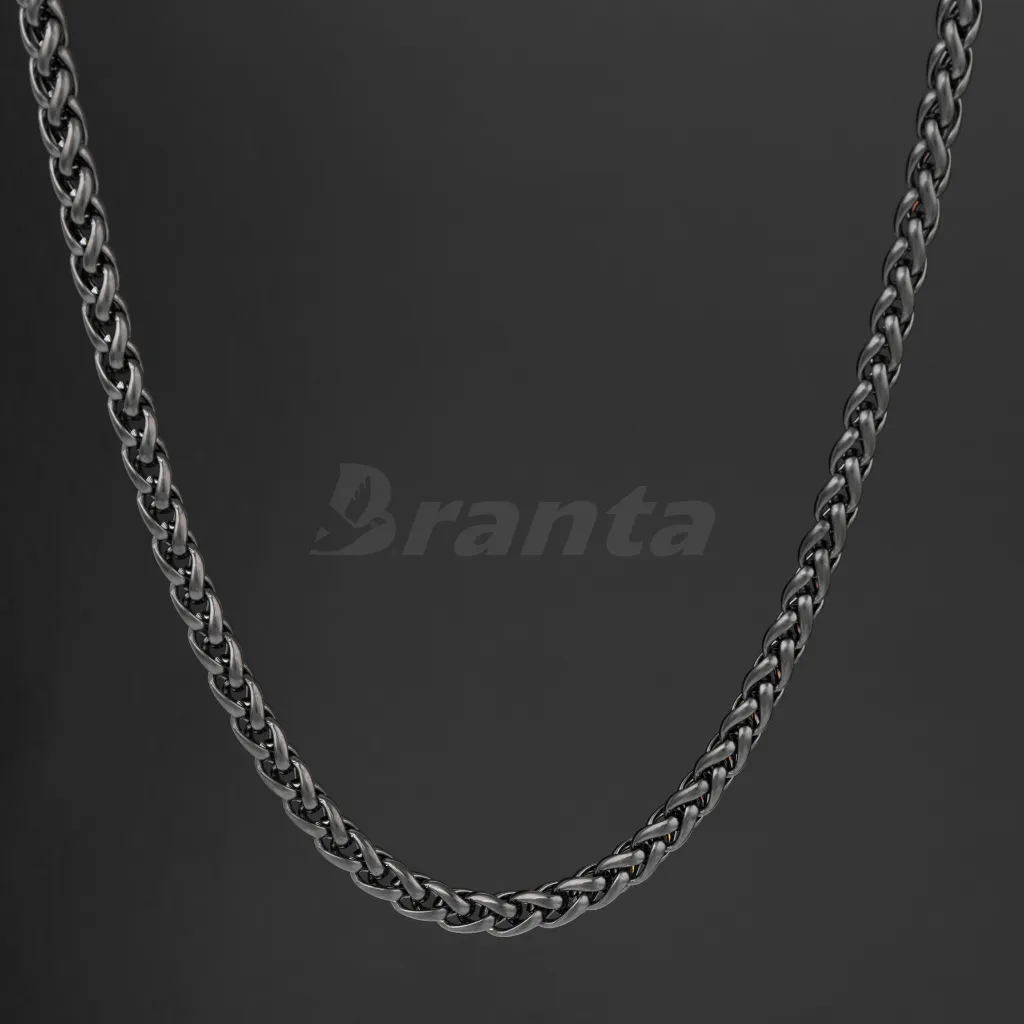 Black Stainless Steel Wheat Chain For Men (21.5 Inch)