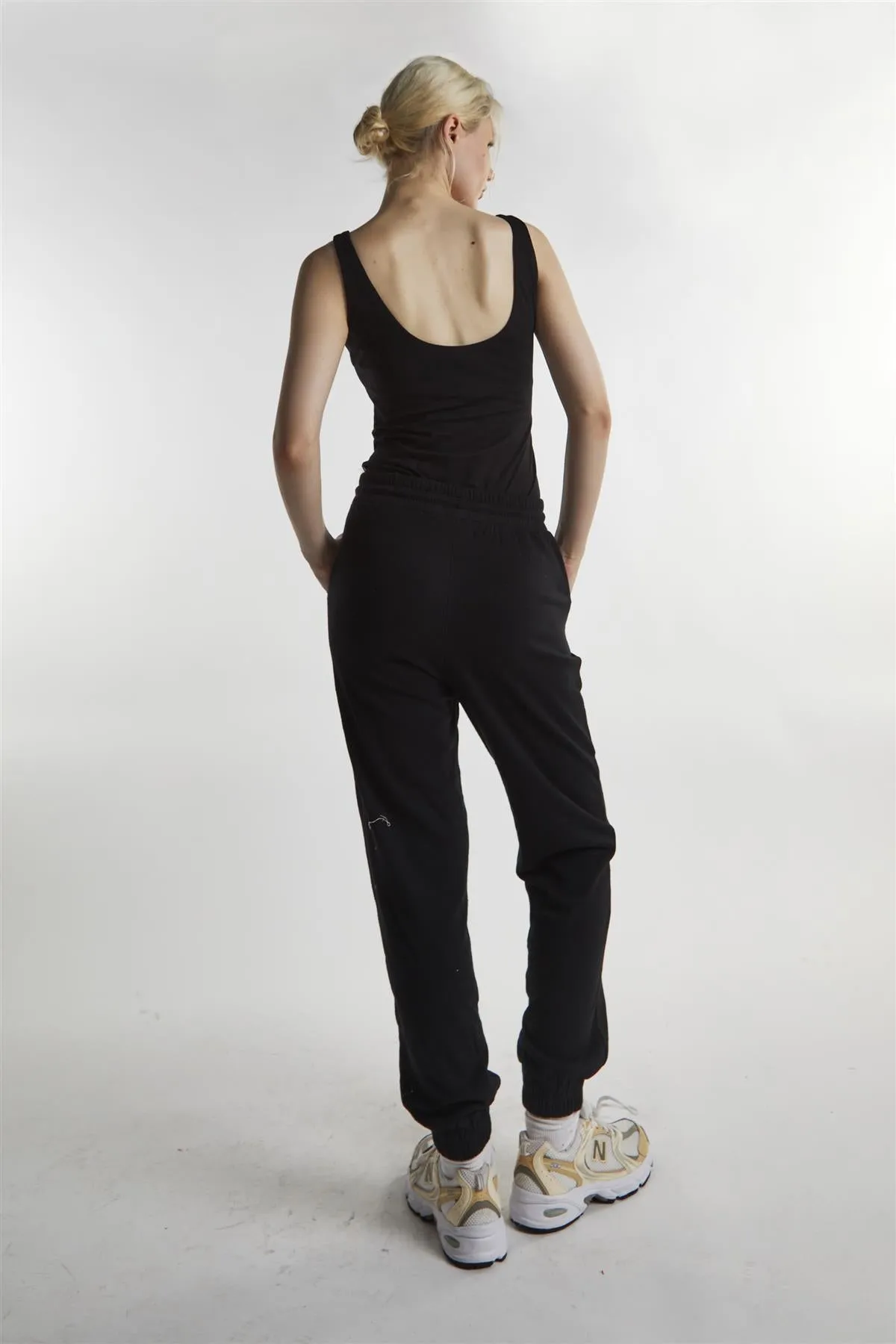 Black-Towelling High-Waisted Cuffed Joggers