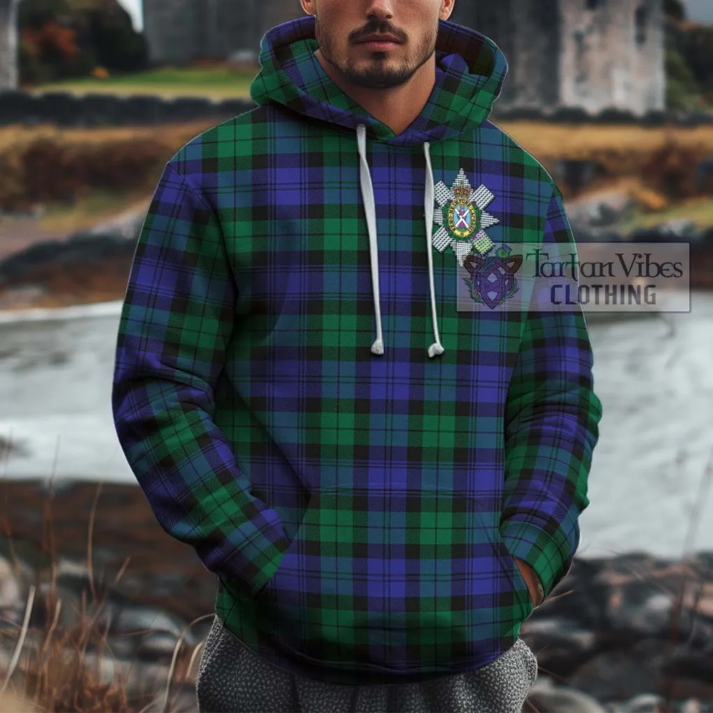 Black Watch Modern Tartan Cotton Hoodie with Family Crest