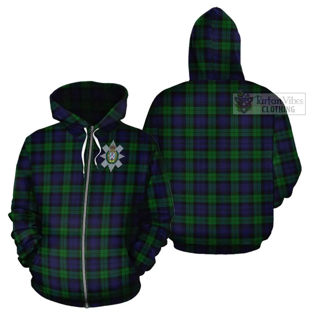 Black Watch Tartan Cotton Hoodie with Family Crest