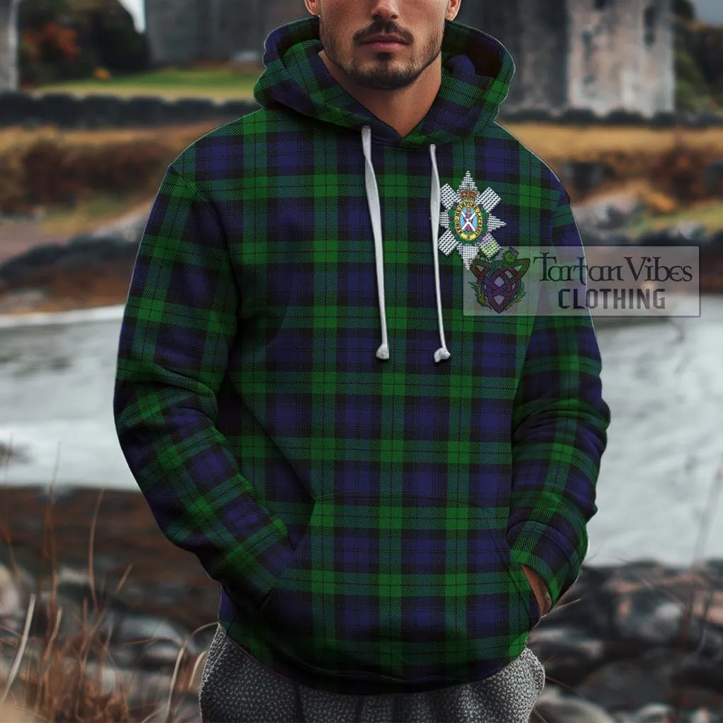 Black Watch Tartan Cotton Hoodie with Family Crest